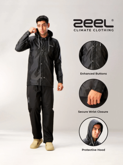 Waterproof Rainsuit for Men – BLACK Lightweight Rain jacket with Rain Pant