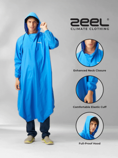 AdventurePro Reusable Wave Fabric Rain Poncho BLUE